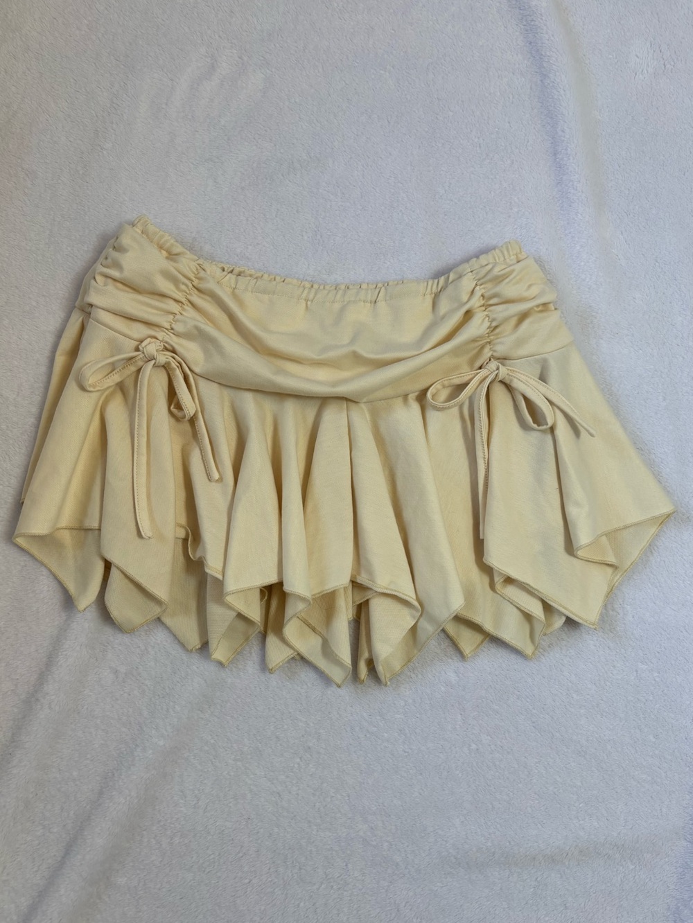 ROMWE Cream Asymmetrical Fairycore Mini Skirt with Faux Bow Detail